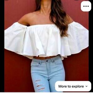 Zara White Off-Shoulder Ruffle Blouse